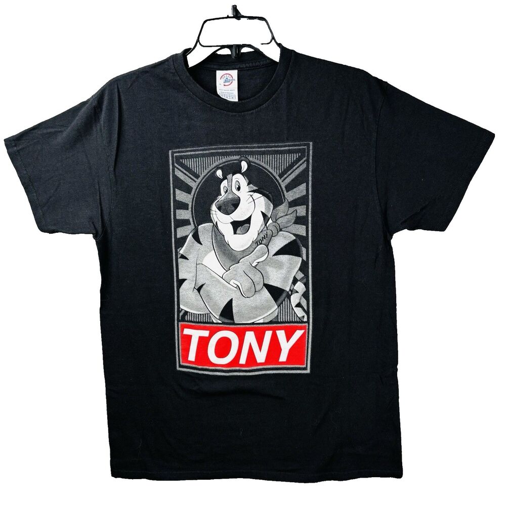VTG Tony the Tiger TShirt Mens M Black 7 White Pre-Shrunk Cotton Short Sleeve